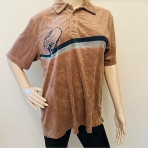 American Eagle Brown Terry Cloth Shirt Collared Hawaiian Sz S
